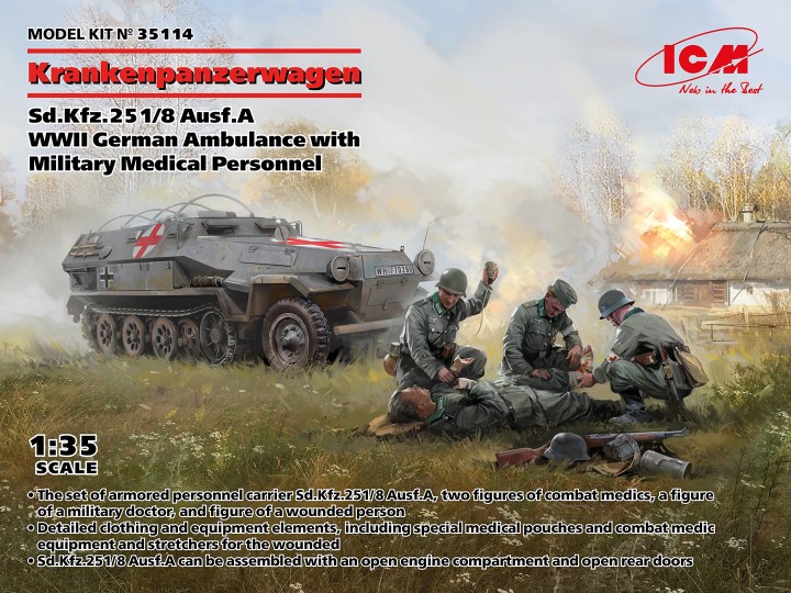ICM35114 - Krankenpanzerwagen Sd.Kfz.251/8 Ausf.A WWII German Ambulance with