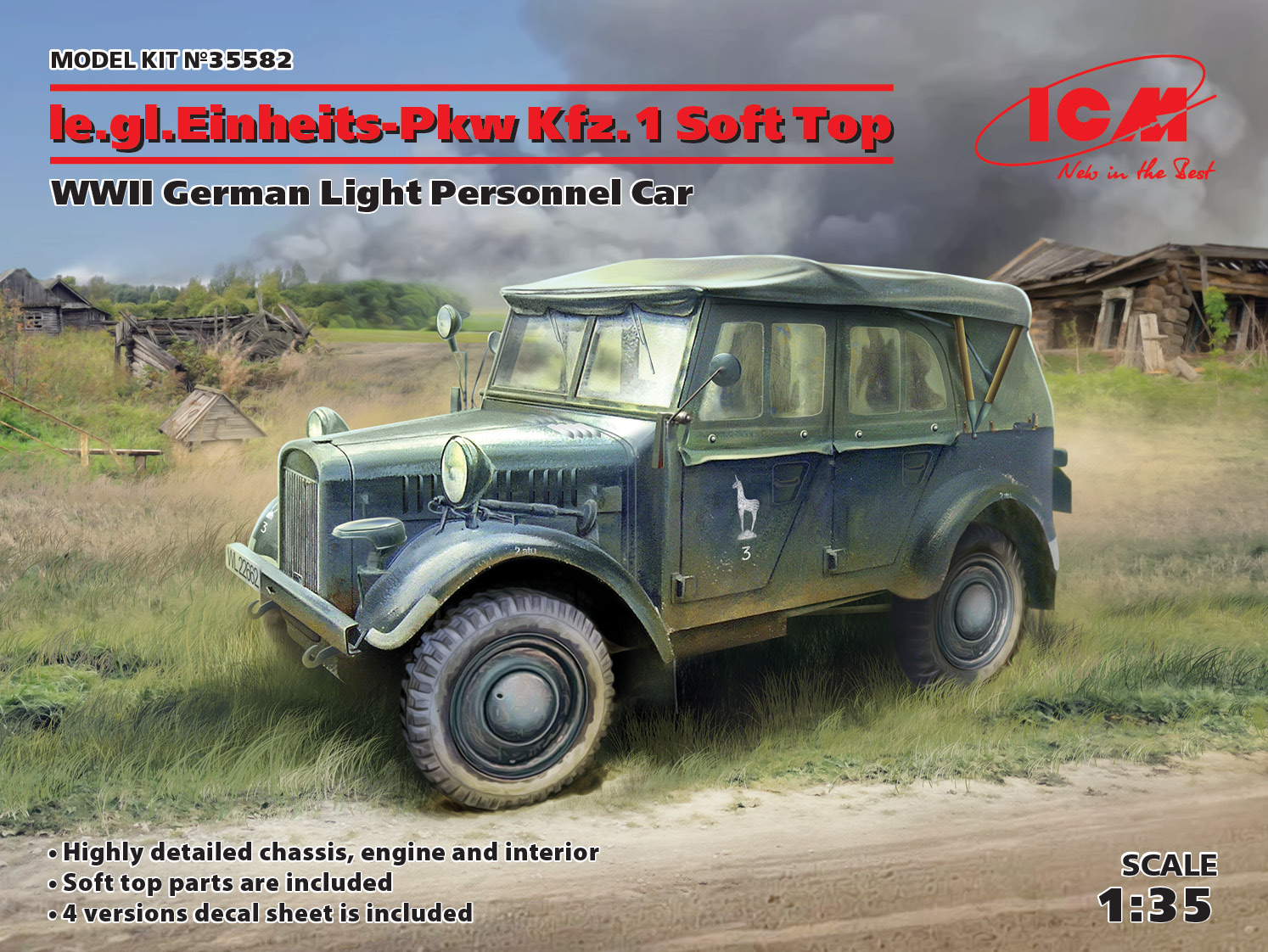 ICM35582 - le.gl.Einheitz-Pkw Kfz.1 Soft Top WWII German Light Personnel Car