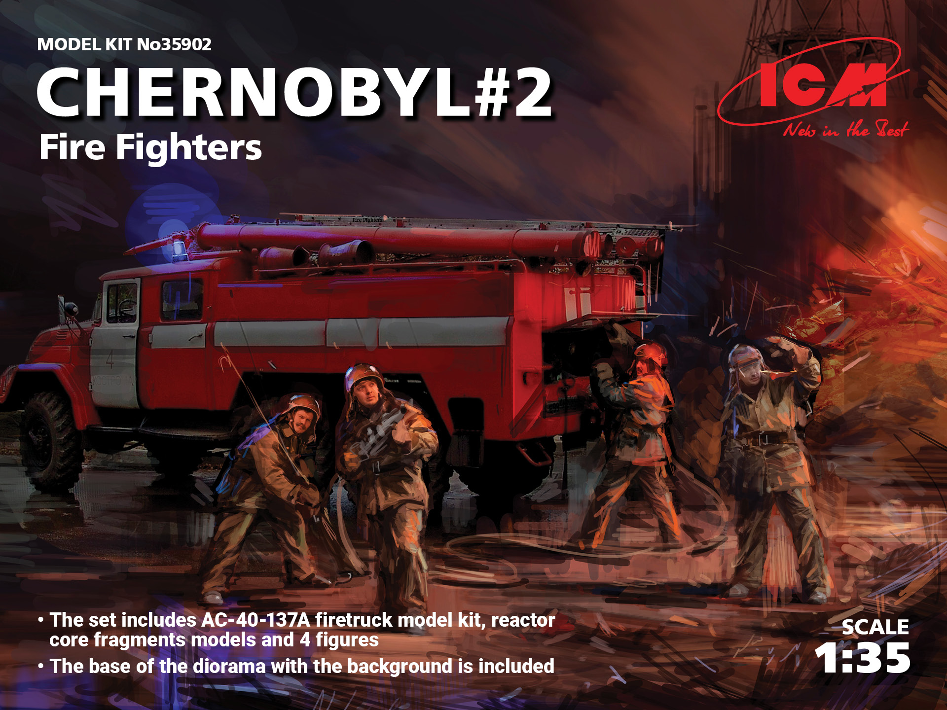 ICM35902 - Chernobyl#2. Fire Fighters AC-40-137A firetruck & 4 figures & diora