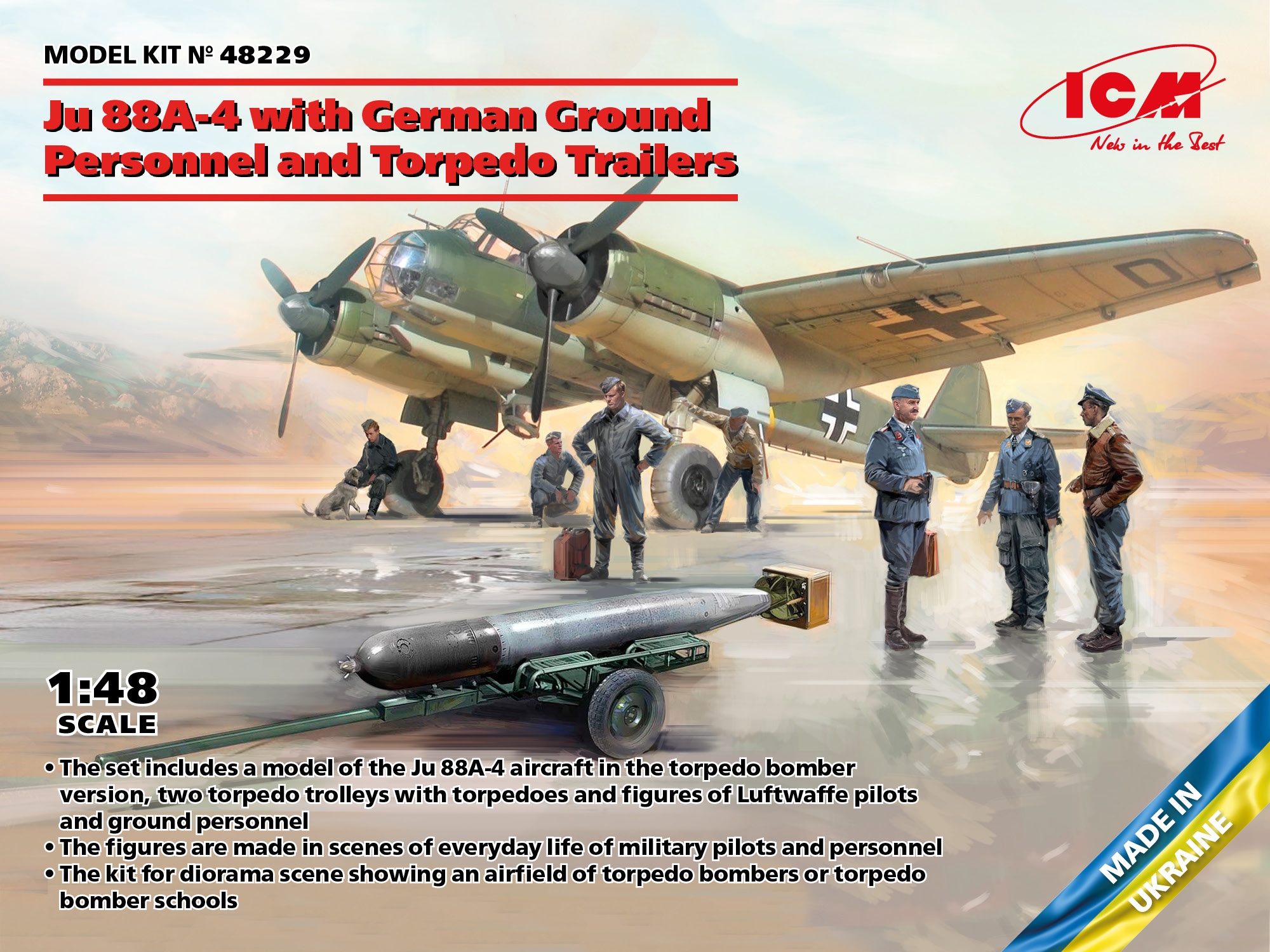 ICM48229 - Ju 88A-4 with German Ground Personnel and Torpedo Trailers
