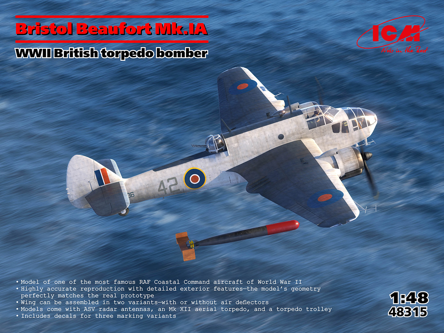 ICM48315 - Bristol Beaufort Mk.IA, WWII British torpedo bomber