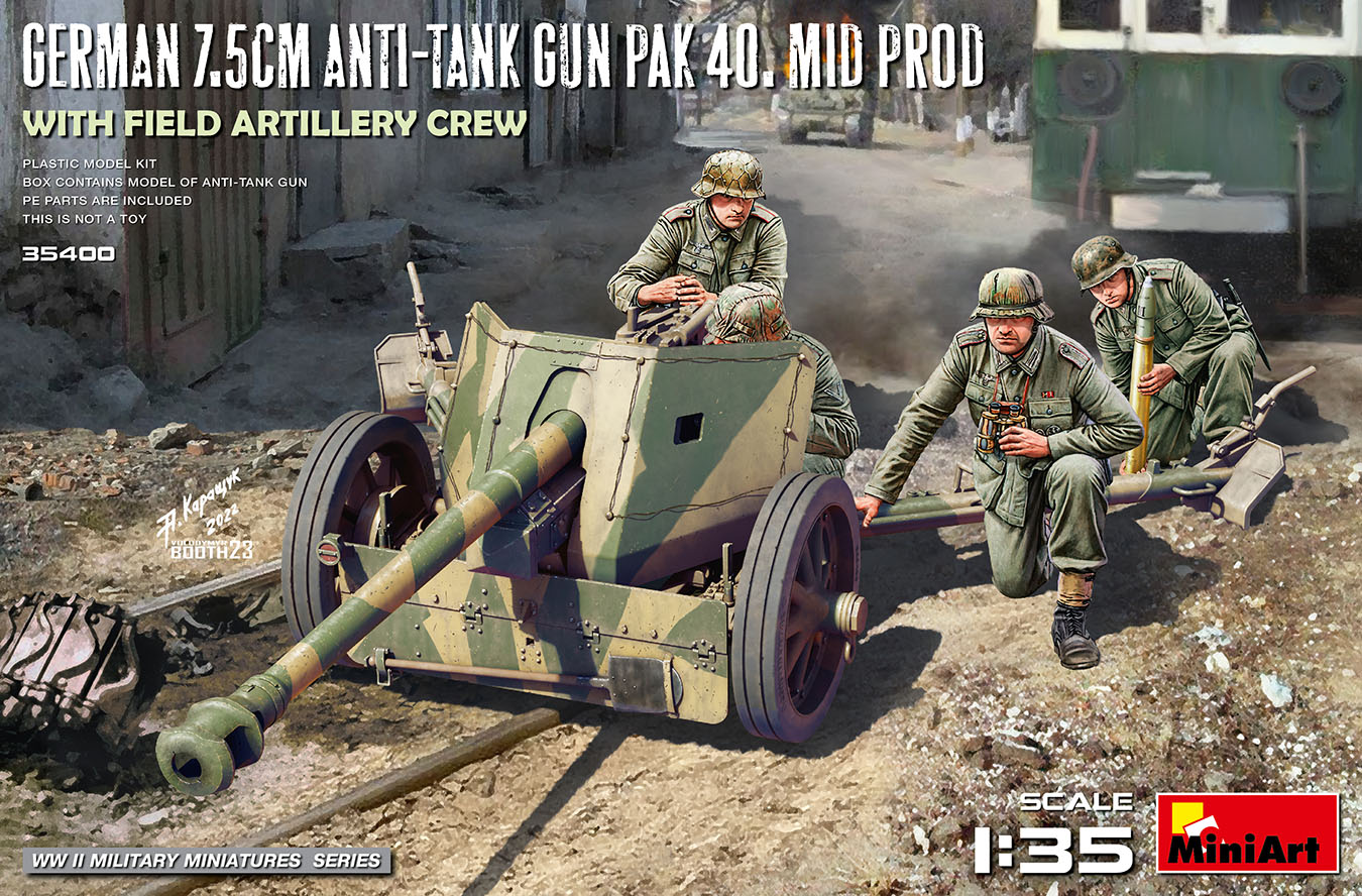 MA35400 - German 7.5cm Anti-Tank Gun PaK 40. Mid Prod w/ Artillery Crew